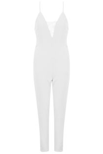 White Lace Insert Strappy Jumpsuit