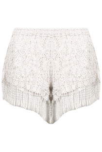 White Crochet Fringe Lined Shorts