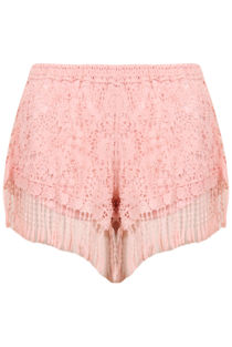 Pink Crochet Fringe Lined Shorts
