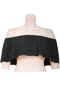 Off The Shoulder Boho Crop Top In Black