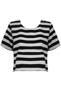 Black Cream Stripe Crop Top