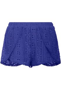 Royal Blue Crochet Lined Flared Shorts
