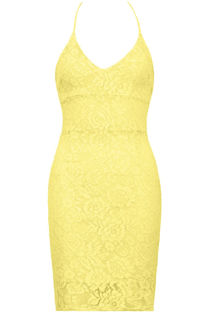 Yellow Floral Lace Criss Cross Back Bodycon Dress