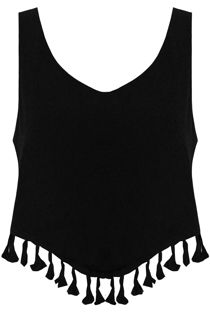 Black Block Colour Tasseled Tops