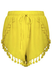 Yellow Pom Pom High Waist Shorts