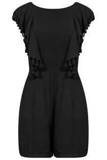Black Low Back Tassel Trim Playsuit 