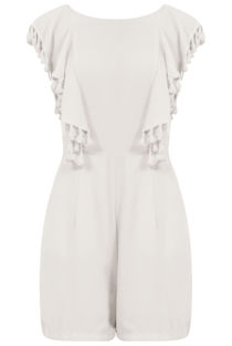 Cream Low Back Tassel Trim Playsuit 