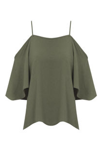 Khaki Off The Shoulder Chiffon Tops