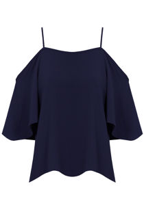 Navy Off The Shoulder Chiffon Tops