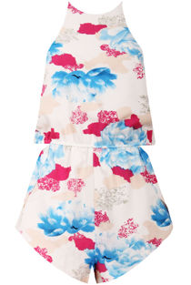 Cream & Blue Floral Print Playsuit