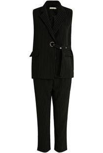 Black Striped O Ring Belted Waistcoat