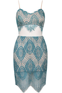 Blue Contrast Lace Bralet & Midi Skirt Set