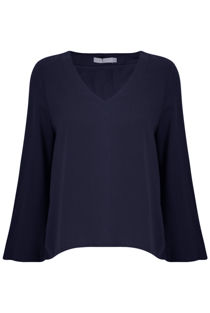 Navy V Neck Long Sleeves Tops