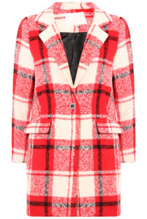 Red and Cream Tartan Wool Overcoat