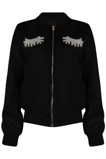 Black Eye Lash Embellished Bomber Jacket