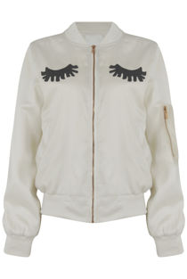 White Eye Lash Embellished Bomber Jacket