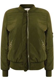 Khaki Padded Shiny Bomber Jacket