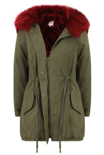 Khaki with Wine Fur Line Jacket