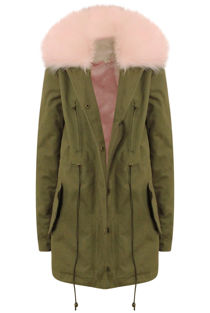 Khaki With Pink Fur Line Jacket
