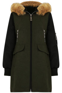 Khaki Two Tone Fur Hood Jacket