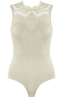 Beige Floral Lace Open Back Bodysuit