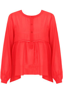 Red Button Up Smock Blouse