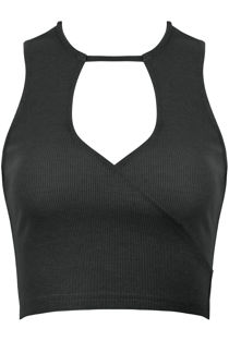 Grey Cut Hole Knitted Crop Top