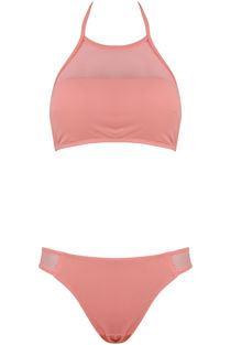 Pink Mesh Insert Bikini Set