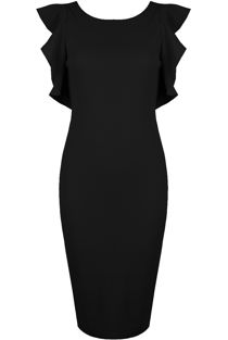 Black Frill Trim Tight Stretch Bodycon Dress