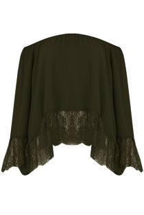 khaki Off The Shoulder Lace Border Blouse