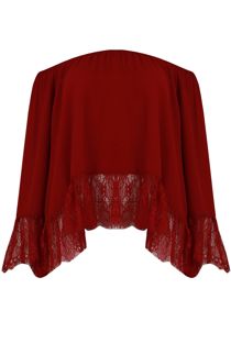 Wine Off The Shoulder Lace Border Blouse