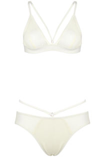 White Mesh Panel Strap Detail Lingerie Set 