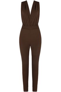 Brown Cross Over Back Tie Up Jumpsuit