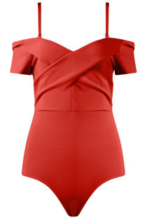 Red Cross Front Bardot Bodysuit