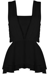 Black Chiffon Pleated Cut Out Tops