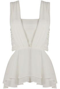 White Chiffon Pleated Cut Out Tops