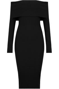 Black Bardot Fold Over Midi Dress