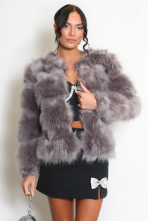 Dark Grey Soft Faux Fur Jacket