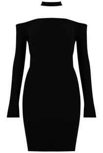 Black Choker Neck Jersey Bodycon Dress