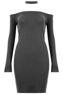 Grey Choker Neck Jersey Bodycon Dress