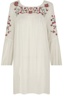 Cream Floral Embroidered Shift Dress 