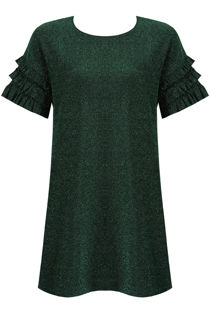Green Glitter Layered Sleeve Shift Dress