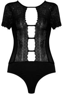 Black Cut Out Front Backless Lace Bodysuit 