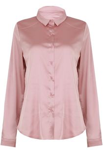 Rose Satin Front Button Up Shirt 
