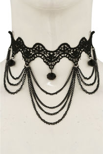 Black Crochet Chain Tassels Necklace