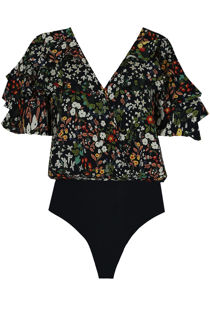 Navy Floral Printed Cross Over Bodysuit