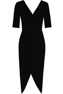 Black Cross Over Pleated Midi Dress