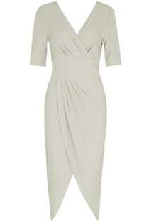 White Cross Over Pleated Midi Dress