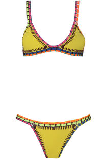 Yellow Contrast Back Hook Up Bikini Set
