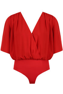 Red Butterfly Sleeve Crossover Bodysuit